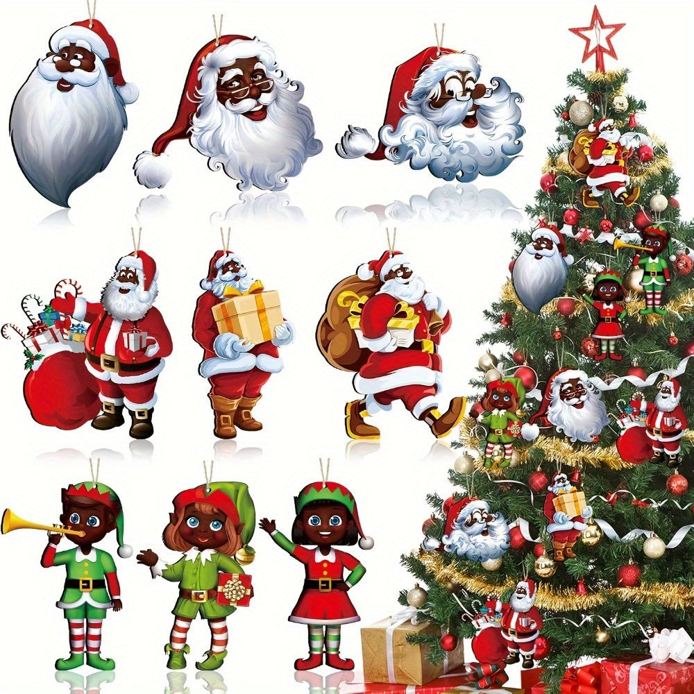 Traditional Wooden Black Santa Claus - Hanging Christmas Tree Decoration for Party - Elf Santa Claus Traditional Wooden Black Santa Claus - Hanging Christmas Tree Decoration for Party - Elf Santa Claus